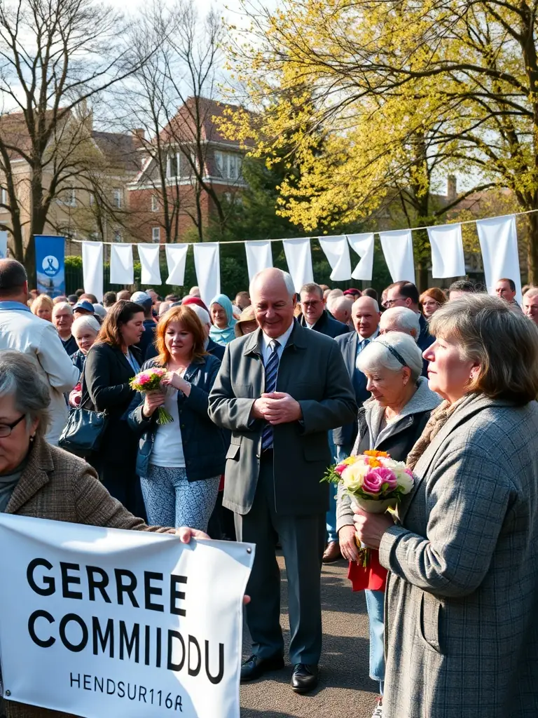 A photograph of a community event organized by the association, featuring local residents participating in a commemorative activity related to George Pompidou's legacy.