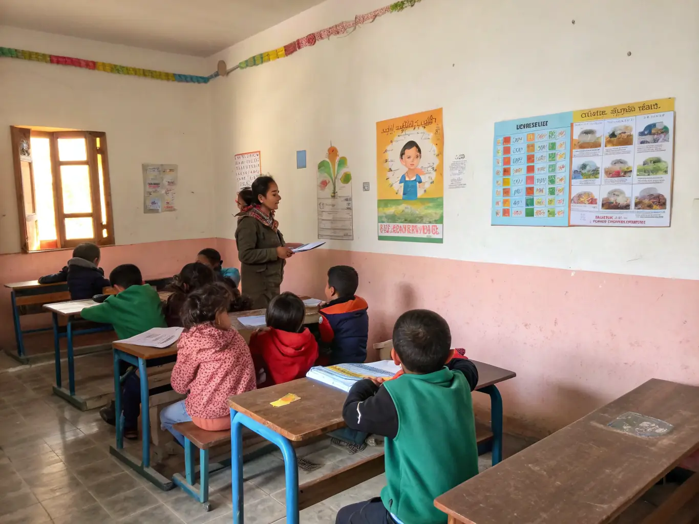 A photograph of a group of students participating in a hands-on history workshop, led by an instructor, in a classroom setting.