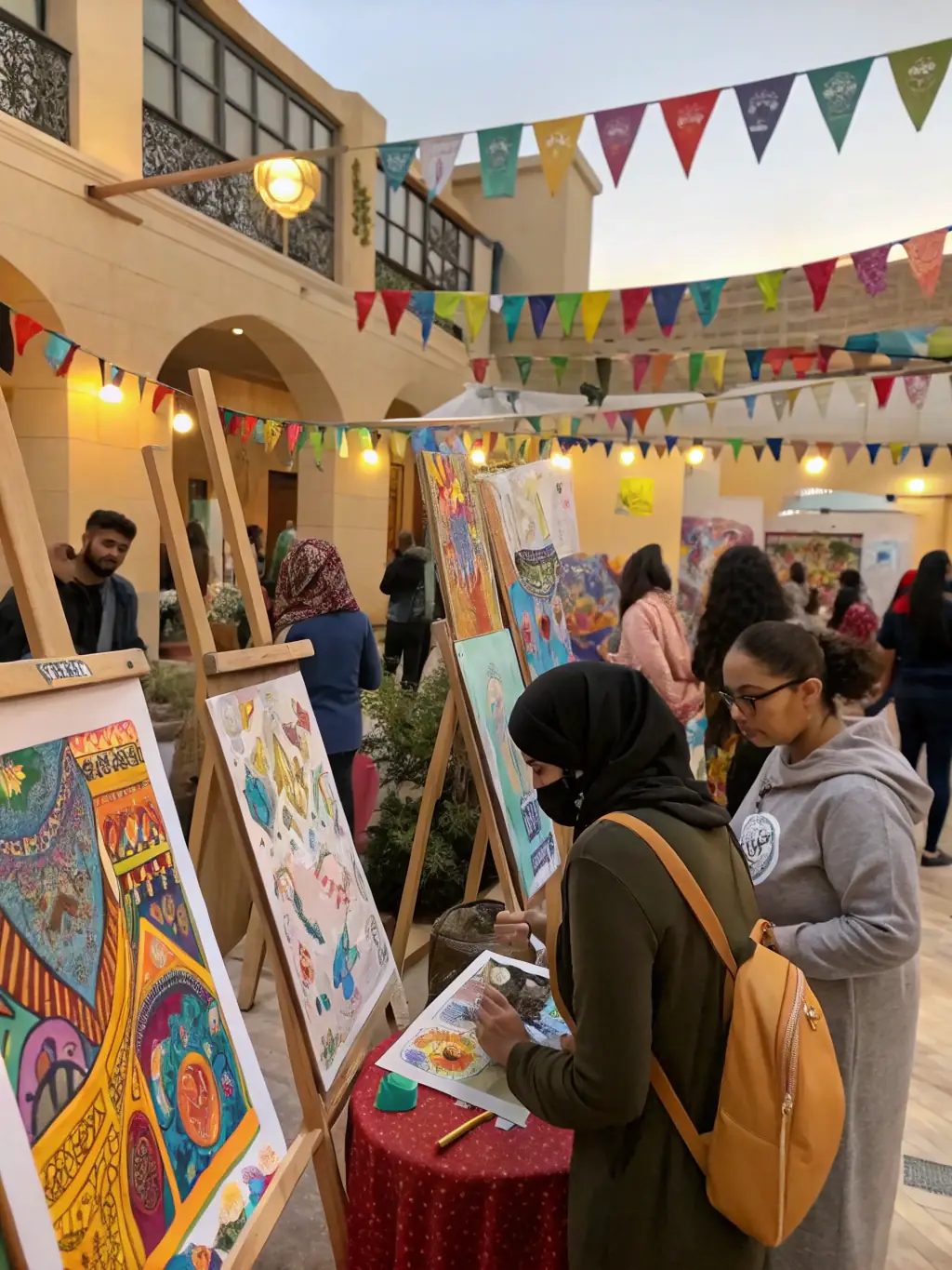 A photograph of a community event organized by the association, featuring local artists and historical displays.