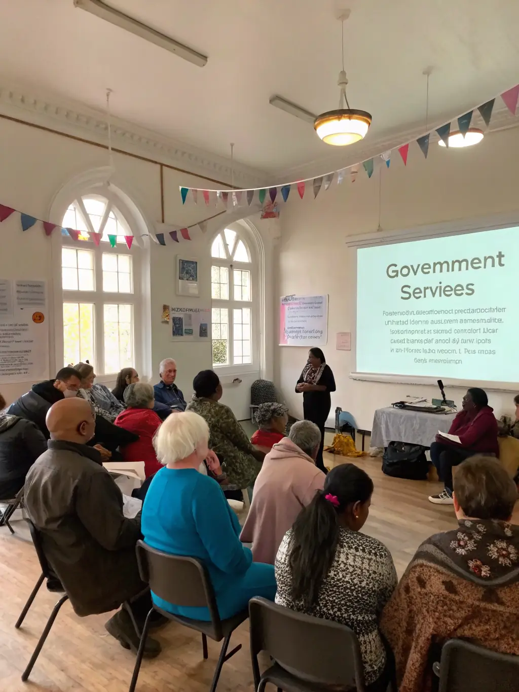 A photograph of a conference event featuring speakers discussing topics related to civic culture and the cultural influence of the Cantal region, with attendees actively participating.