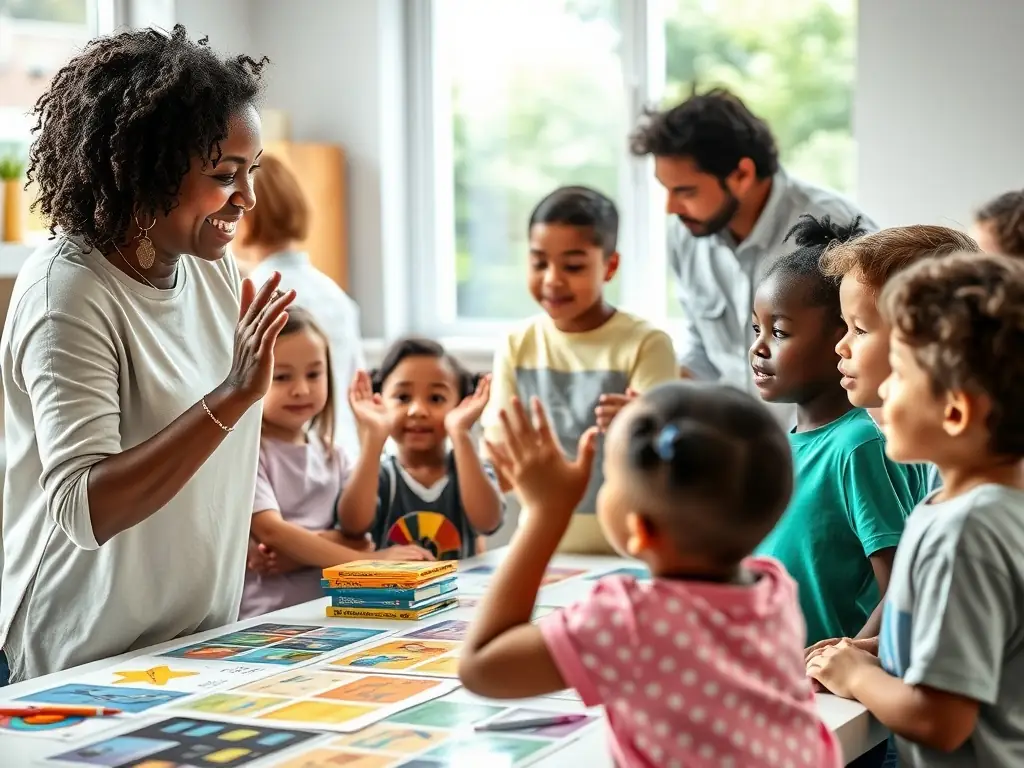 A classroom setting with children and adults engaging in a hands-on history workshop, guided by a knowledgeable instructor, showcasing the Educational Programs and Workshops.